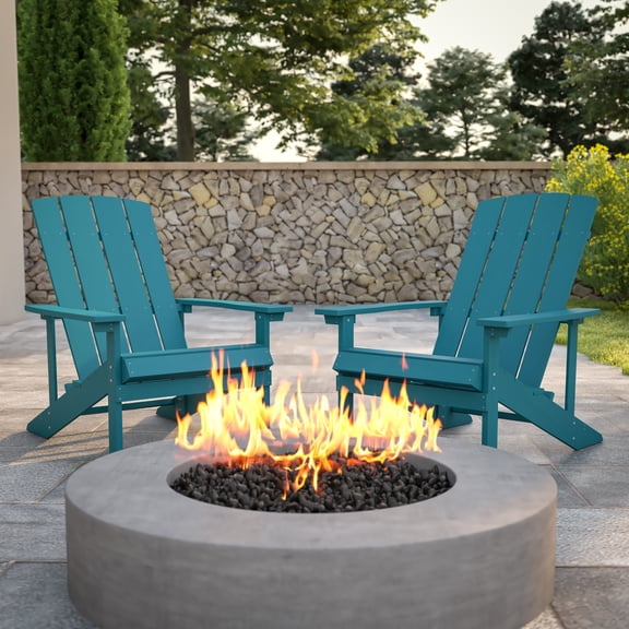 Emma + Oliver Set of 2 Outdoor Sea Foam All-Weather Poly Resin Wood Adirondack Chairs