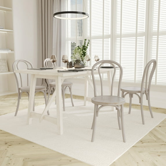 Emma + Oliver Set of 2 Solid Wood Thonet Style Stack Dining Chairs with White Wash Finish