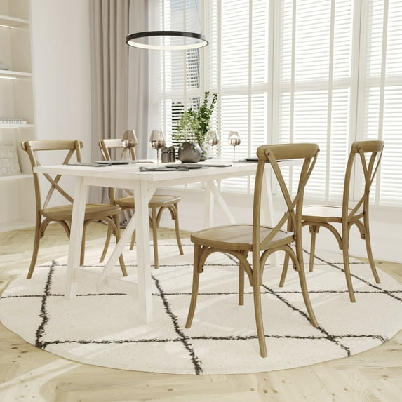 Emma + Oliver Set of 2 Weather-Resistant Wood Look Stackable Resin Cross Back Chairs for Indoor/Outdoor Use in Chestnut