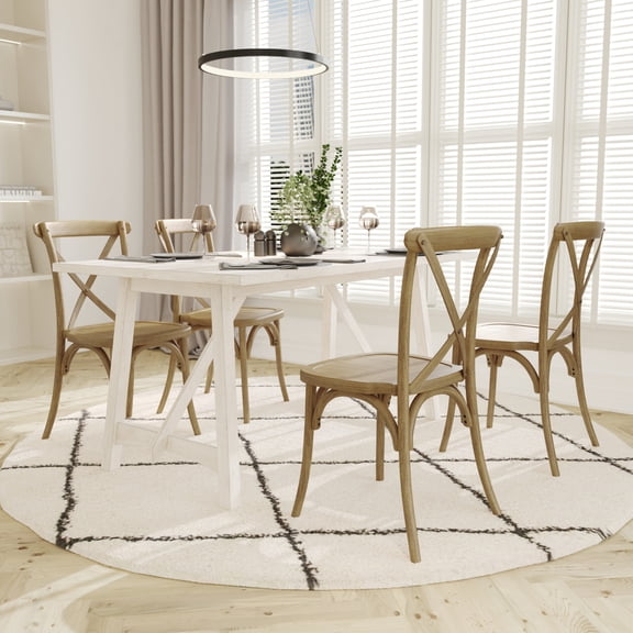 Emma + Oliver Set of 2 Weather-Resistant Wood Look Stackable Resin Cross Back Chairs for Indoor/Outdoor Use in Chestnut