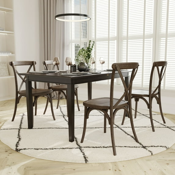 Emma + Oliver Set of 2 Weather-Resistant Wood Look Stackable Resin Cross Back Chairs for Indoor/Outdoor Use in Dark Brown