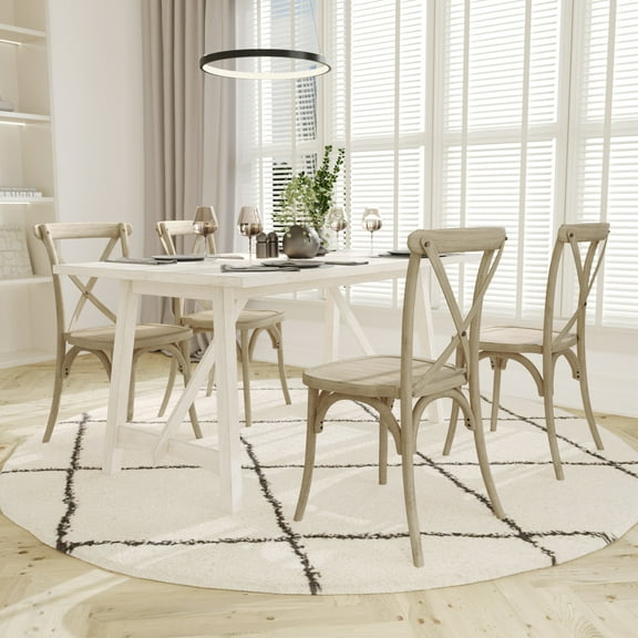 Emma + Oliver Set of 2 Weather-Resistant Wood Look Stackable Resin Cross Back Chairs for Indoor/Outdoor Use in Light Oak