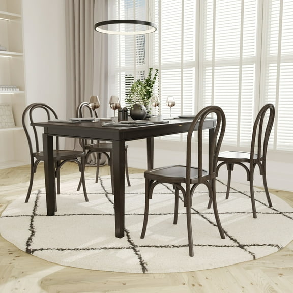 Emma + Oliver Set of 2 Weather-Resistant Wood Look Stackable Resin Thonet Chairs for Indoor/Outdoor Use in Dark Brown