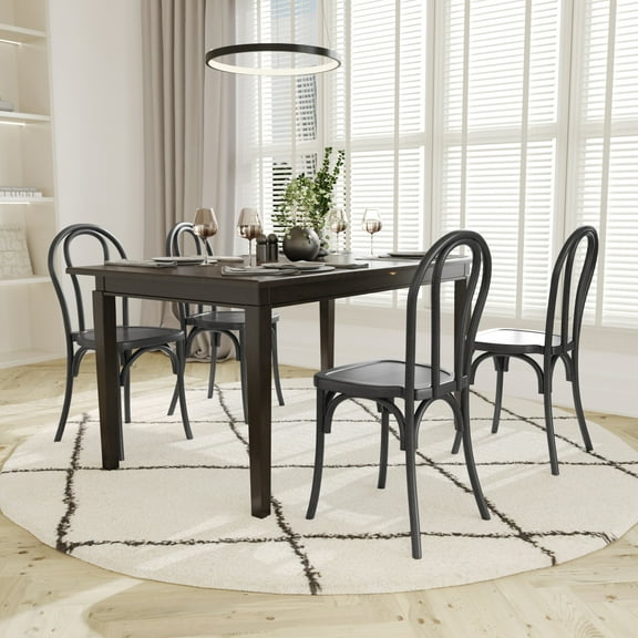 Emma + Oliver Set of 2 Weather-Resistant Wood Look Stackable Resin Thonet Chairs for Indoor/Outdoor Use in Black