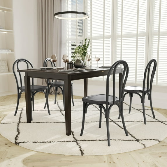 Emma + Oliver Set of 2 Weather-Resistant Wood Look Stackable Resin Thonet Chairs for Indoor/Outdoor Use in Black