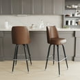thumbnail image 1 of Emma + Oliver Set of 2 Weathered Brown Bar Stools with Metal Frames, Vinyl Upholstered Swivel Bucket Seats, and Footrests, 1 of 11