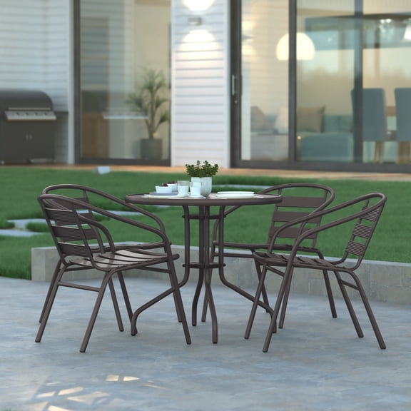 Emma + Oliver Set of 4 Bronze Metal Stack Chairs with Metal Slats