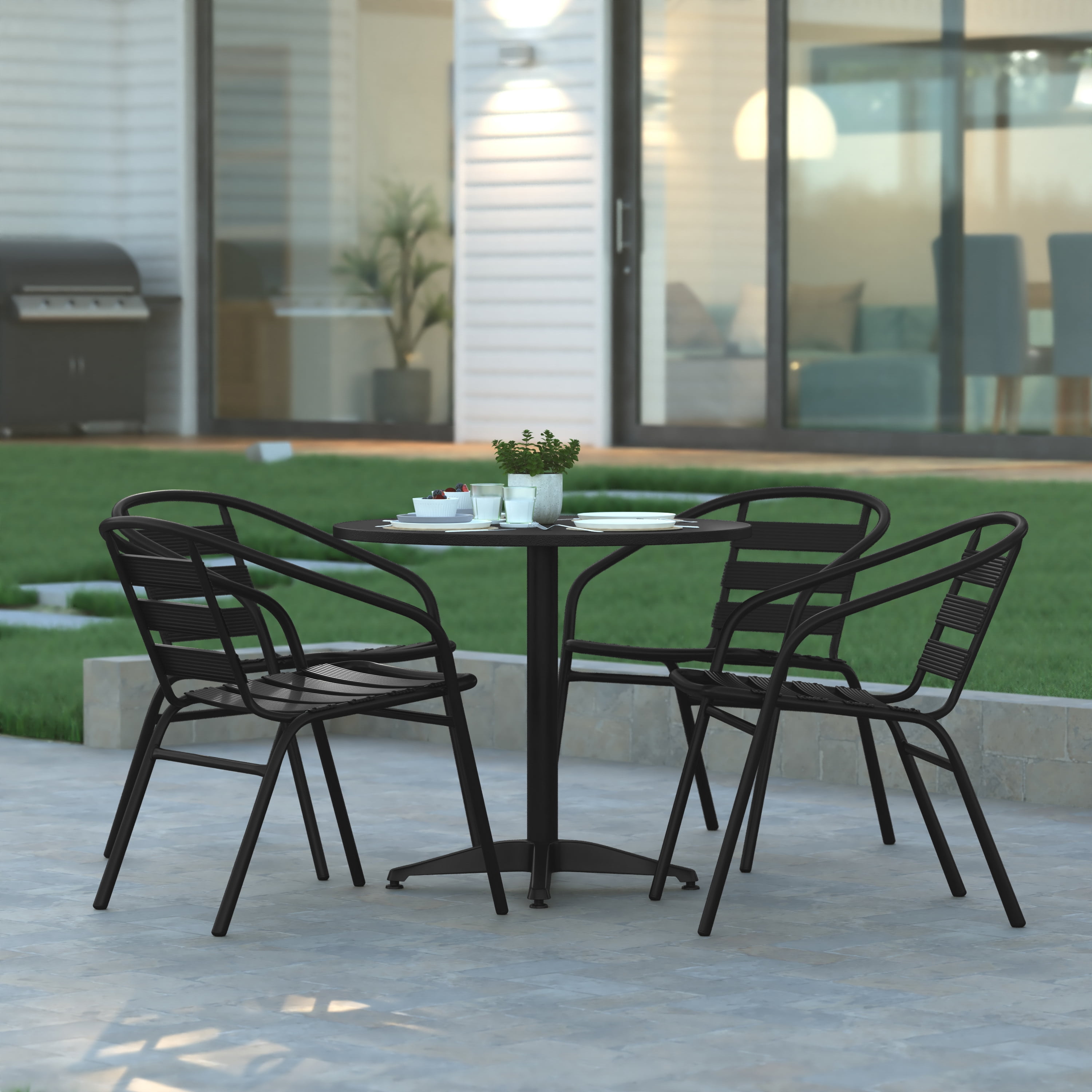 Emma + Oliver Set of 4 Metal Indoor-Outdoor Stack Chairs with Triple ...
