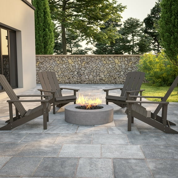 Emma + Oliver Set of 4 Outdoor Gray All-Weather Poly Resin Wood Adirondack Chairs