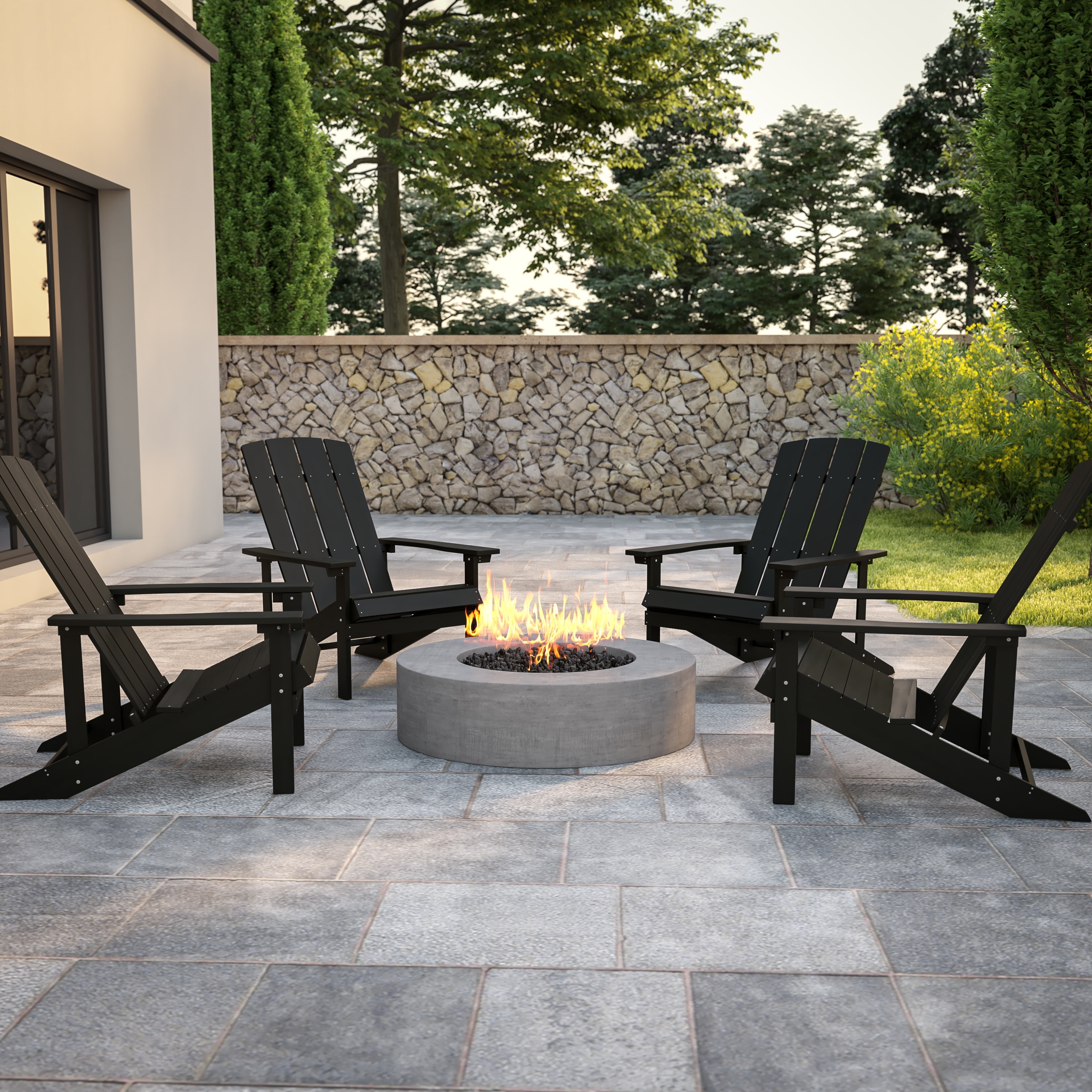 Emma + Oliver Set of 4 Outdoor Slate Gray All-Weather Poly Resin Wood Adirondack Chairs