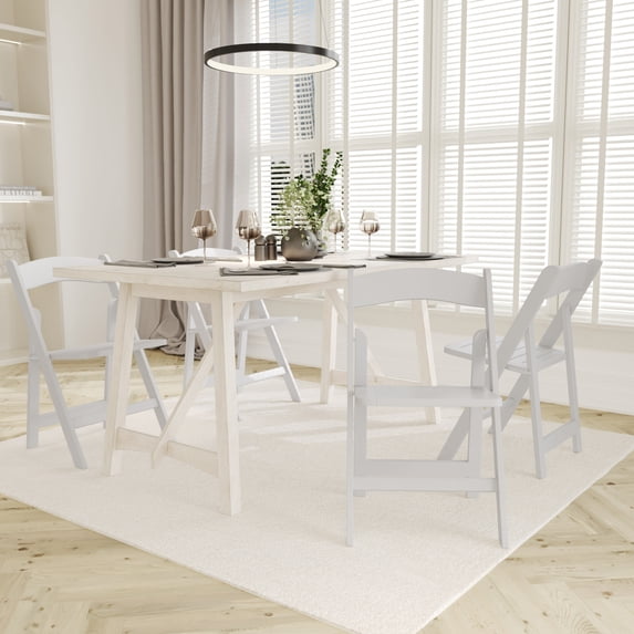 Emma + Oliver Set of 4 Solid Wood Foldable Dining Chairs with White Finish