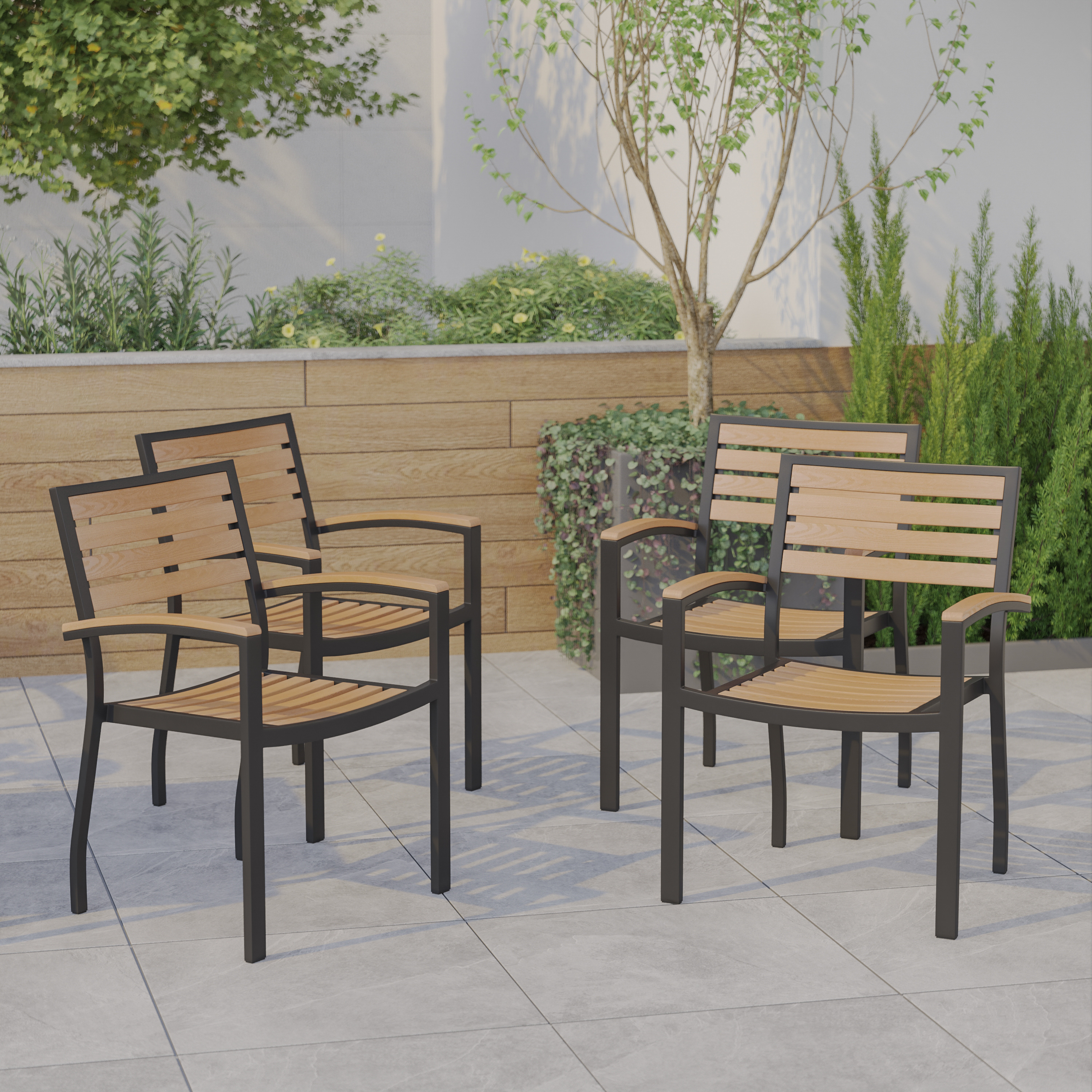Emma + Oliver Set of 4 Stackable AllWeather Black Aluminum Patio