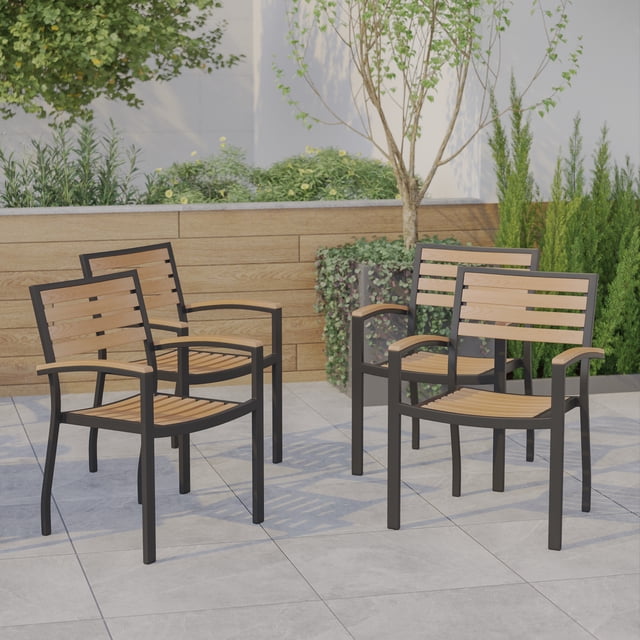 Emma + Oliver Set of 4 Stackable All-Weather Black Aluminum Patio ...