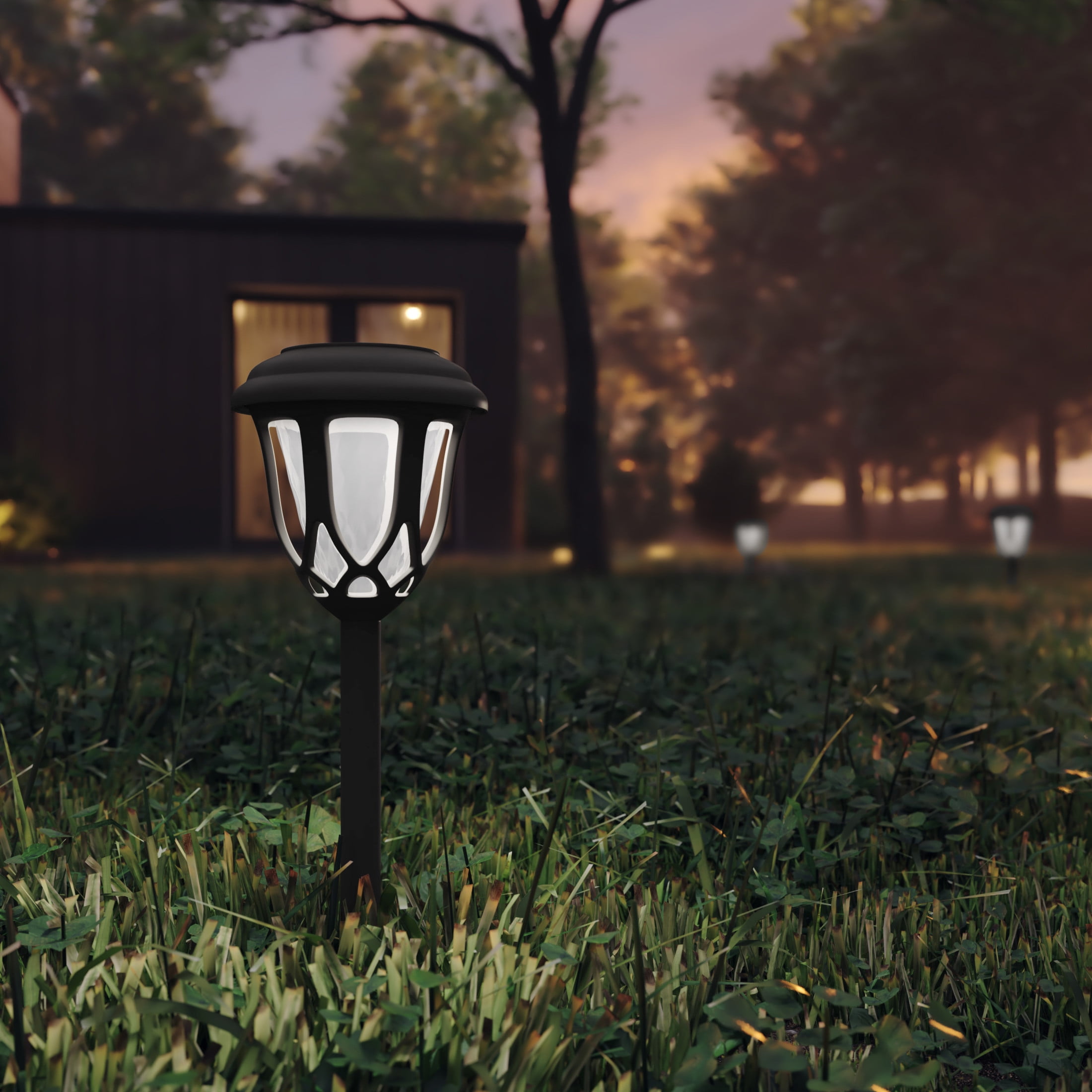 Emma + Oliver Set of 8 Black Flared Solar LED Lights, Decorative Solar Powered Landscape Lighting for Pathway, Garden, Patio, Driveway and Yard