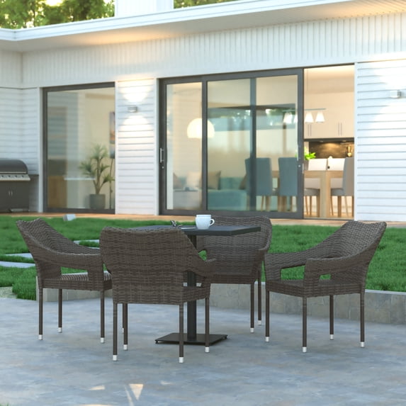 Emma + Oliver Set of Four All-Weather Indoor/Outdoor Stacking Patio Dining Chairs with Steel Frame and Weather Resistant PE Rattan in Gray
