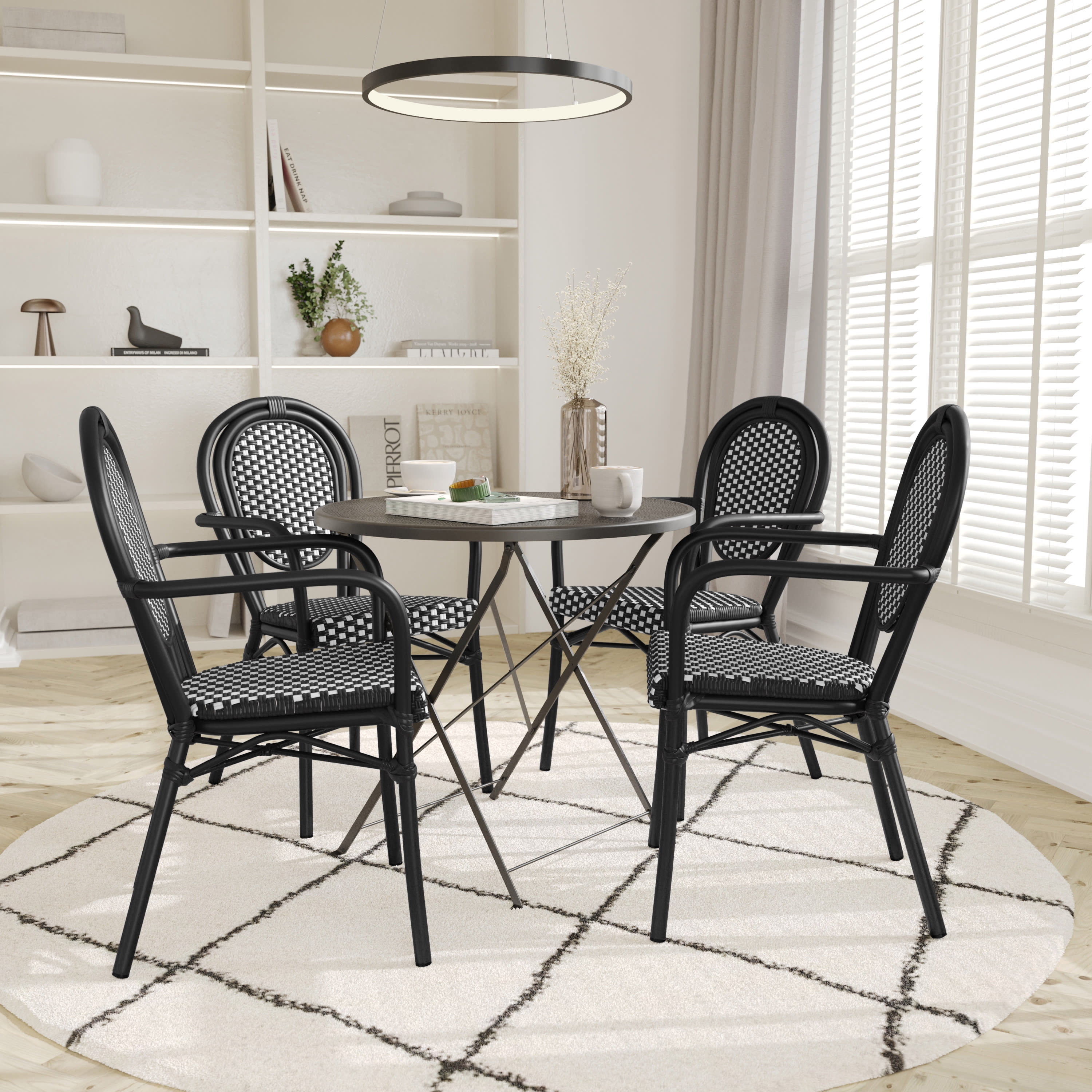 Emma + Oliver Set of Four Indoor/Outdoor Stacking Thonet Bistro