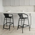 thumbnail image 1 of Emma + Oliver Set of Four Indoor/Outdoor Stacking Thonet Bistro Style Chairs with Arms, Black & White Textilene Seat and LT NAT Bamboo Metal Frame, 1 of 16