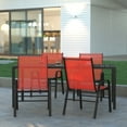 thumbnail image 1 of Emma + Oliver Set of Four Red Outdoor Barstools with Textilene Seats and Backs and Powder Coated Steel Frames, 1 of 12