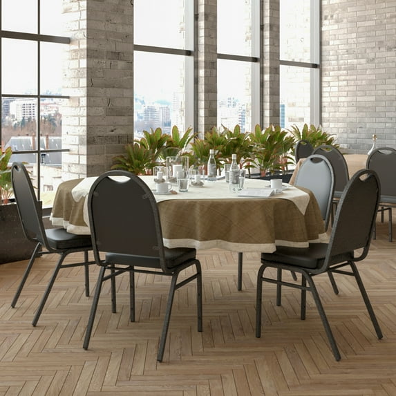 Emma + Oliver Set of Four Versatile Dome Back Stacking Banquet Chair with Black Vinyl Seat and Back and Silver Vein Frame