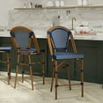 thumbnail image 1 of Emma + Oliver Set of Two 26" High Stacking Bistro Counter Stools with Navy and White PE Seat and Back and Bamboo Metal Frame for Indoor/Outdoor Use, 1 of 12