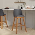 thumbnail image 1 of Emma + Oliver Set of Two Gray Faux Leather Upholstered 30" Bar Height Mid-Back Stools with Nailhead Accent Trim & Walnut Finished Wood Frames, 1 of 13