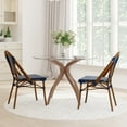 thumbnail image 1 of Emma + Oliver Set of Two Stacking Bistro Chairs with Navy and White PE Seat and Back and Bamboo Finished Aluminum Frame for Indoor/Outdoor Use, 1 of 12