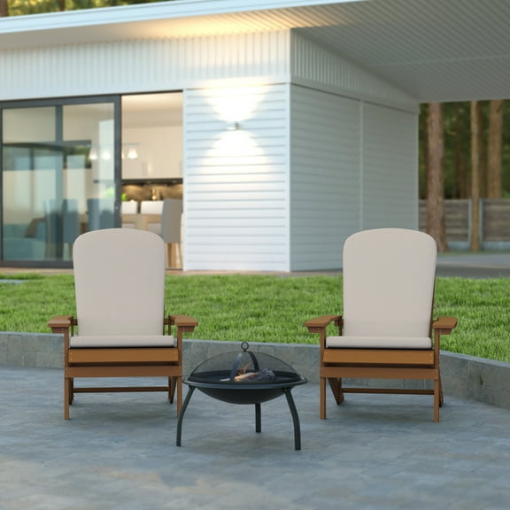 Emma Oliver Set of Two Teak All-Weather Polyresin Adirondack Chairs with Cream Cushions