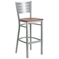 thumbnail image 1 of Emma + Oliver Silver Slat Back Metal Barstool, Cherry Wood Seat, 1 of 5