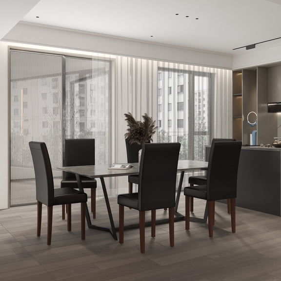 Emma + Oliver Six Mid-Century Brown Fabric Parsons Chairs and Mahogany Finished Hardwood Frame for Kitchen, Dining Room & More