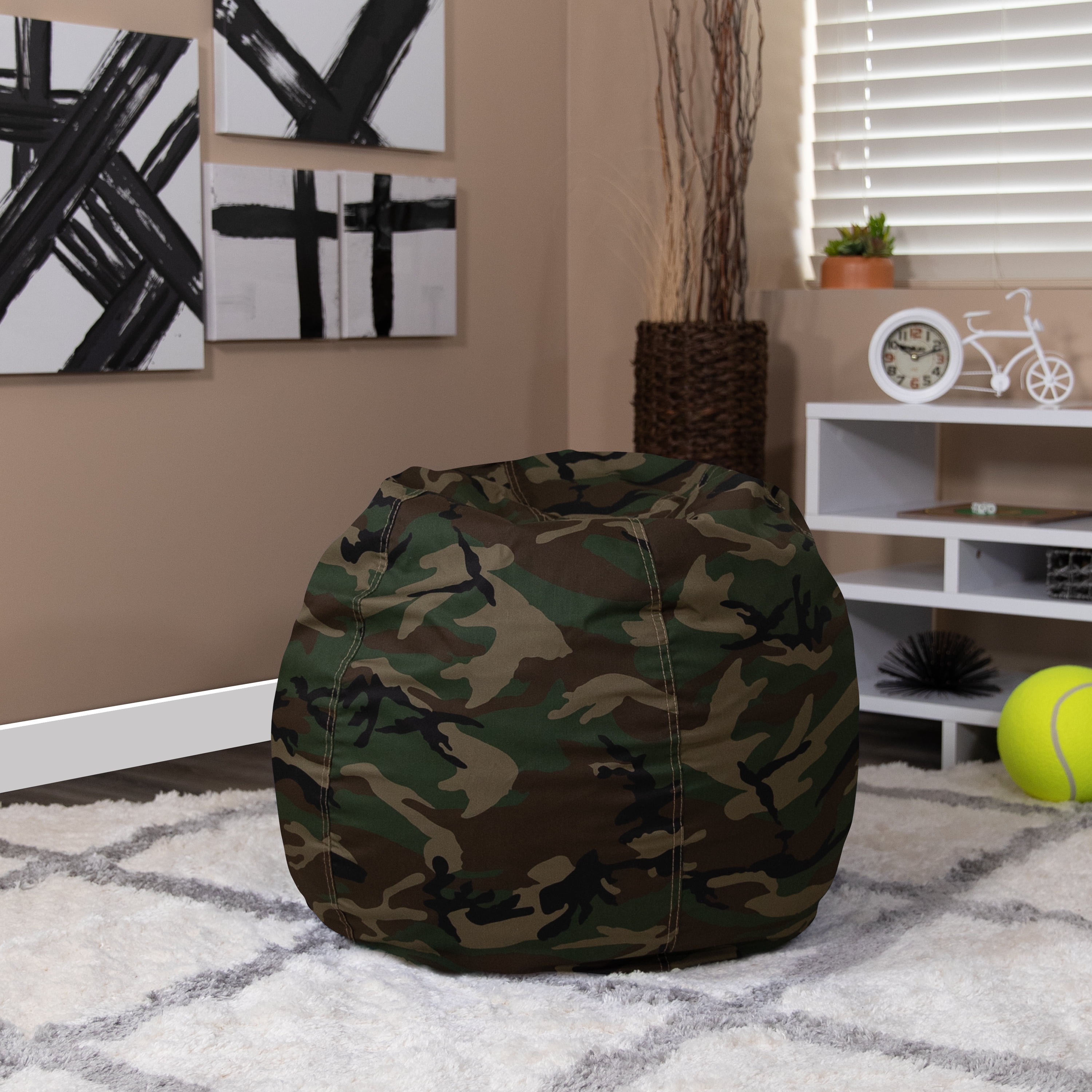 Emma + Oliver Small Camouflage Refillable Bean Bag Chair for Kids and Teens