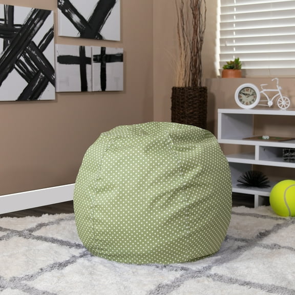 Emma + Oliver Small Green Dot Refillable Bean Bag Chair for Kids and Teens