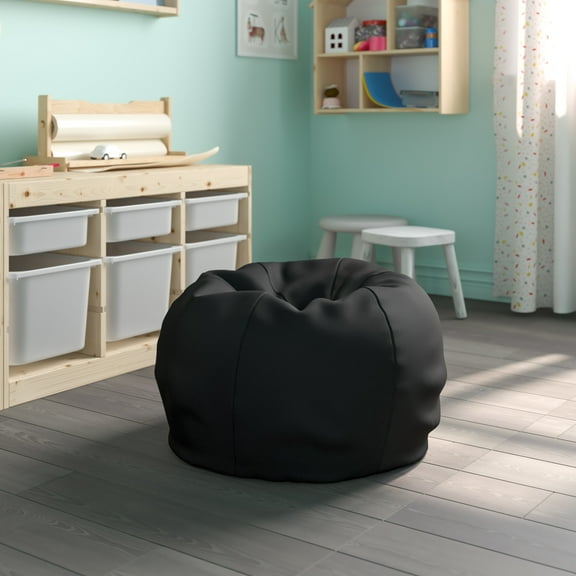 Emma + Oliver Small Solid Black Refillable Bean Bag Chair for Kids and Teens