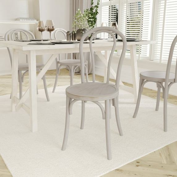 Emma + Oliver Solid Wood Thonet Style Stack Dining Chair with White Wash Finish