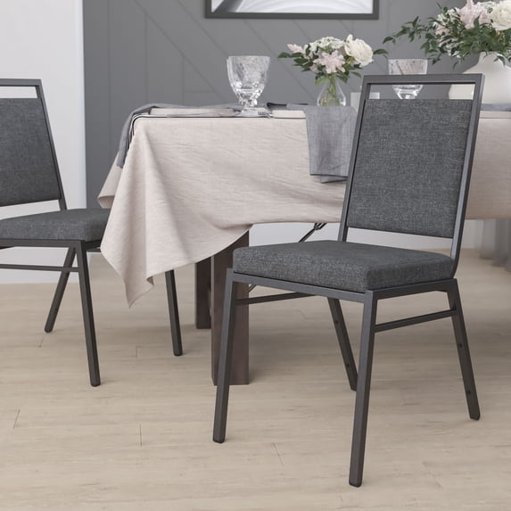 Emma + Oliver Square Back Banquet Stack Chair in Dark Gray Fabric - Wedding Party Event Chair