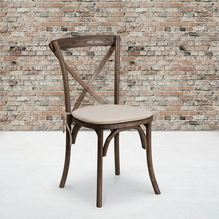 Emma + Oliver Stackable Early American Wood Cross Back Chair with Cushion