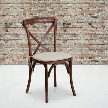 Emma + Oliver Stackable Mahogany Wood Cross Back Chair with Cushion