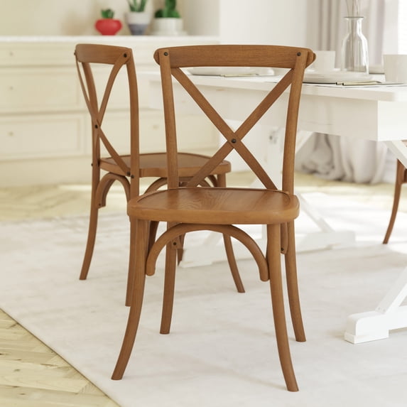 Emma + Oliver Stackable Pecan Wood Cross Back Chair