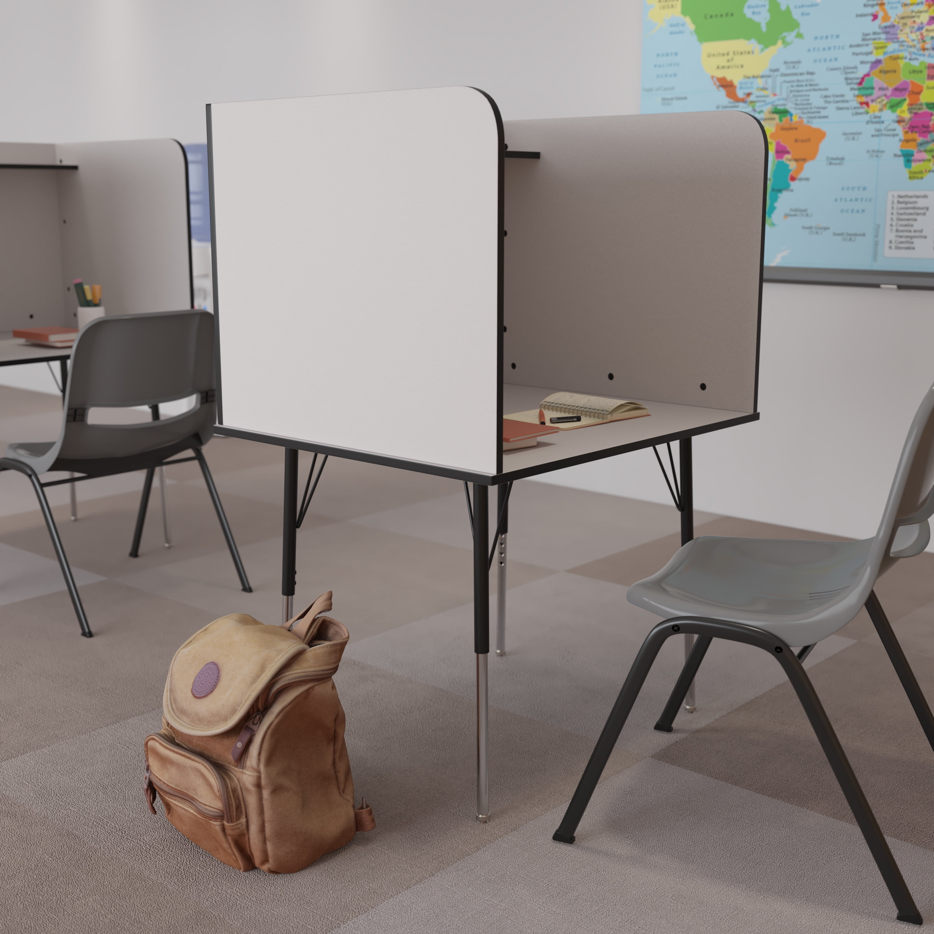 Emma Oliver Stand Alone Study Carrel with Height Adjustable Legs Nebula Grey Finish