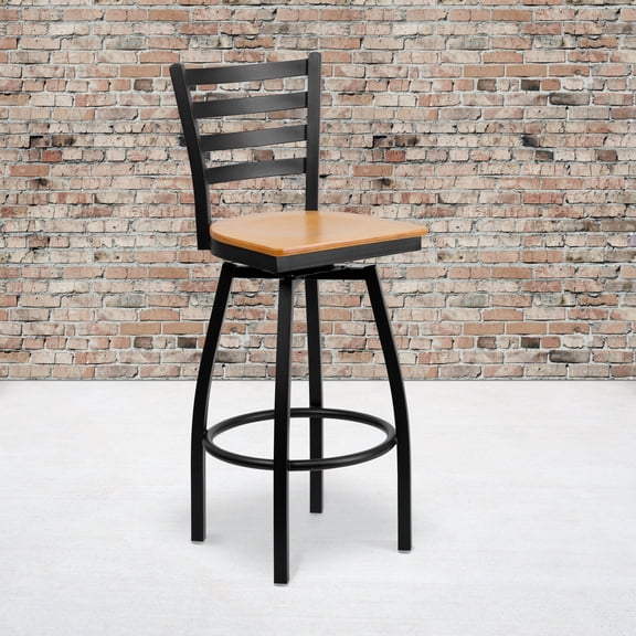Emma + Oliver Swivel Ladder Back Bar Stools, Black
