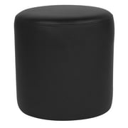 Emma + Oliver Taut Upholstered Round Ottoman Pouf in Black LeatherSoft