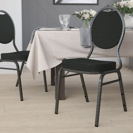 Emma + Oliver Teardrop Back Banquet Chair, Black Fabric/Silver Vein Frame