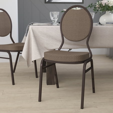 Emma + Oliver Teardrop Back Banquet Chair, Brown Fabric/Copper Vein Frame