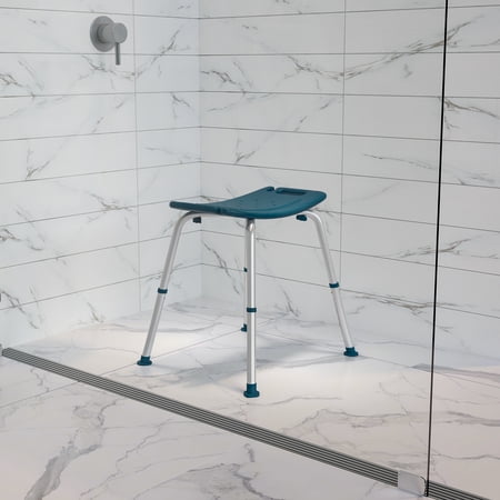 Emma + Oliver Tool-Free 300 Lb. Capacity, Adjustable Navy Bath & Shower Chair w/ Non-slip Feet