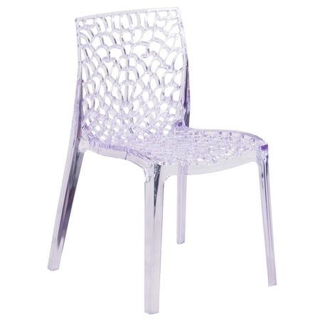 Emma + Oliver Transparent Stacking Side Chair with Artistic Pattern Design