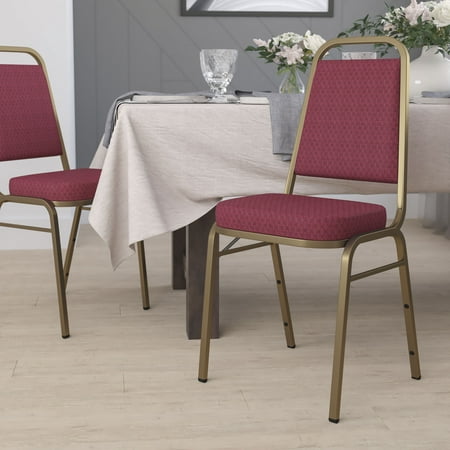 Emma + Oliver Trapezoid Back Banquet Chair, Burgundy Patterned Fabric/Gold Frame