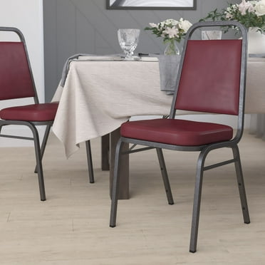 Emma + Oliver Trapezoid Back Banquet Chair, Burgundy Vinyl/Silver Vein Frame