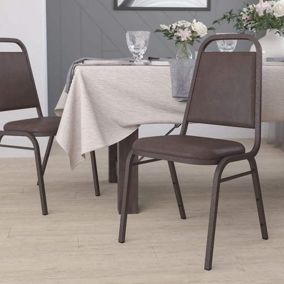 Emma + Oliver Trapezoidal Back Banquet Chair, Brown Vinyl/Copper Vein Frame