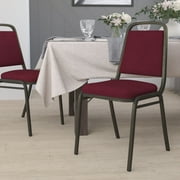 Emma + Oliver Trapezoidal Back Banquet Chair, Burgundy Fabric/Gold Vein Frame
