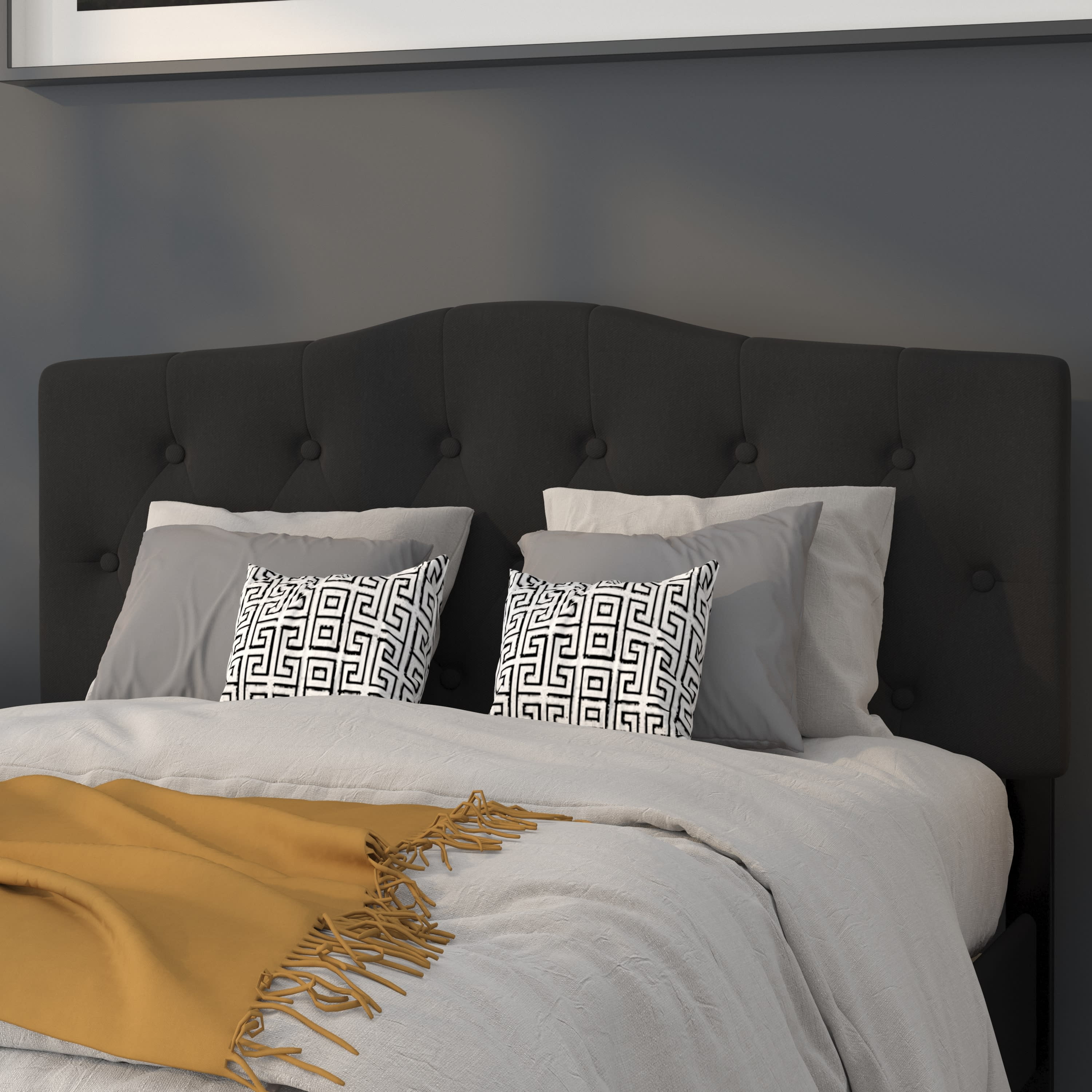 Emma + Oliver Tufted Upholstered Full Size Headboard in Black Fabric