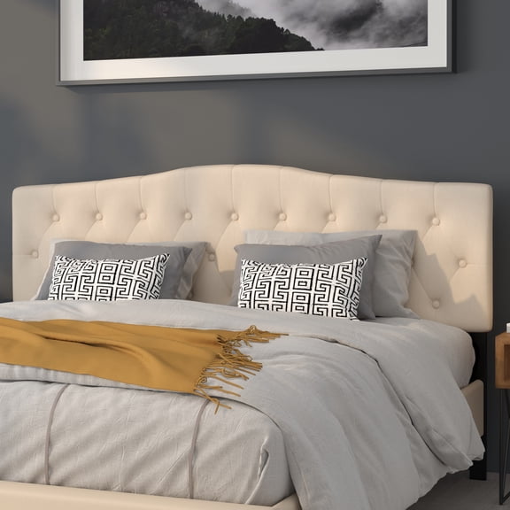 Emma + Oliver Tufted Upholstered King Size Headboard in Beige Fabric